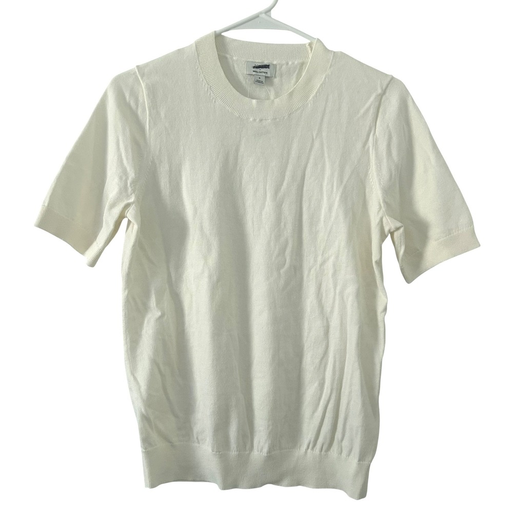 J.Crew Factory Women's Short Sleeve Cotton Crewneck Sweater Ivory S Small New - Picture 2 of 9